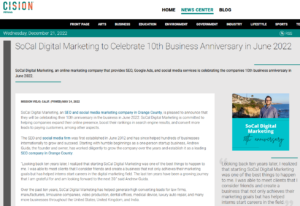 Press Release SoCal Digital Marketing 10 Year Anniversary